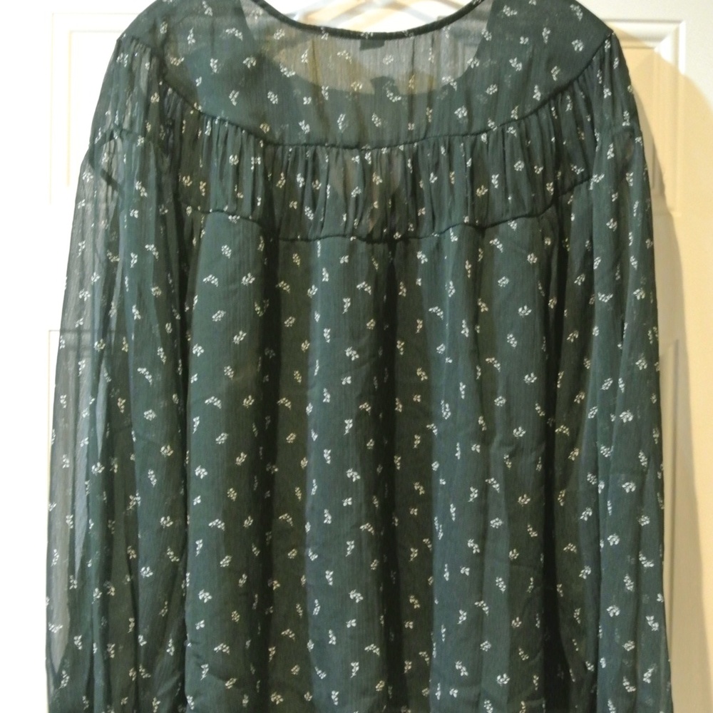 WOMENS 3X HUNTER GREEN OLD NAVY LONG SLEEVE BLOUSE - Picture 4 of 4